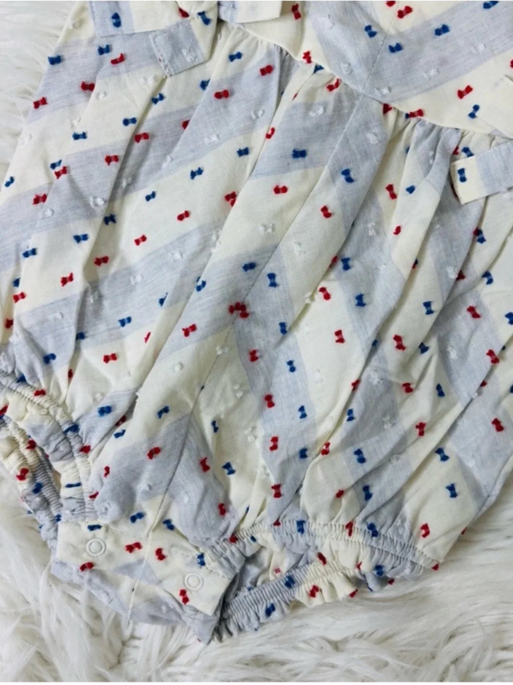 Cat & Jack Cream Bubble Romper with Red and Blue Dot Print Size 6-9M